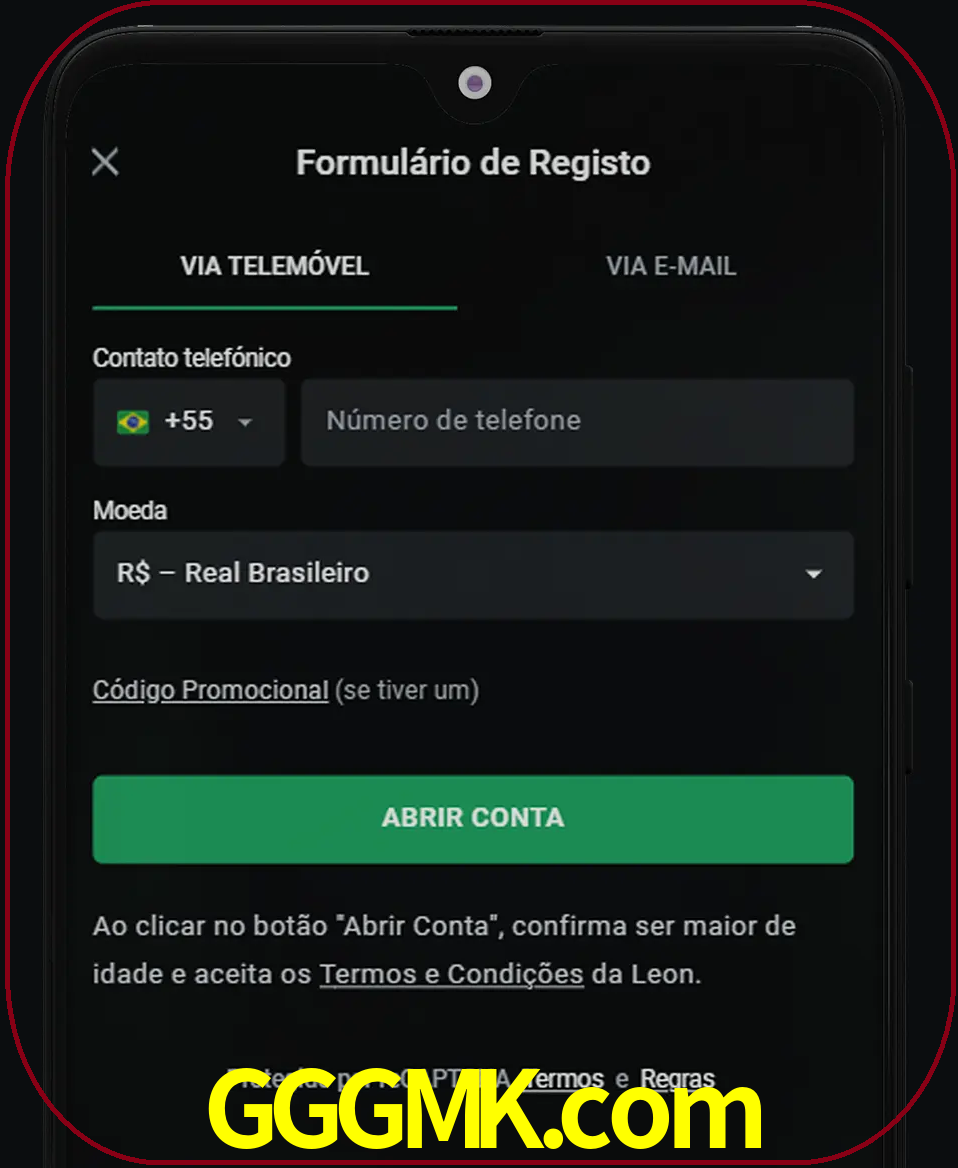 Abra o aplicativo e inicie o processo de registro.